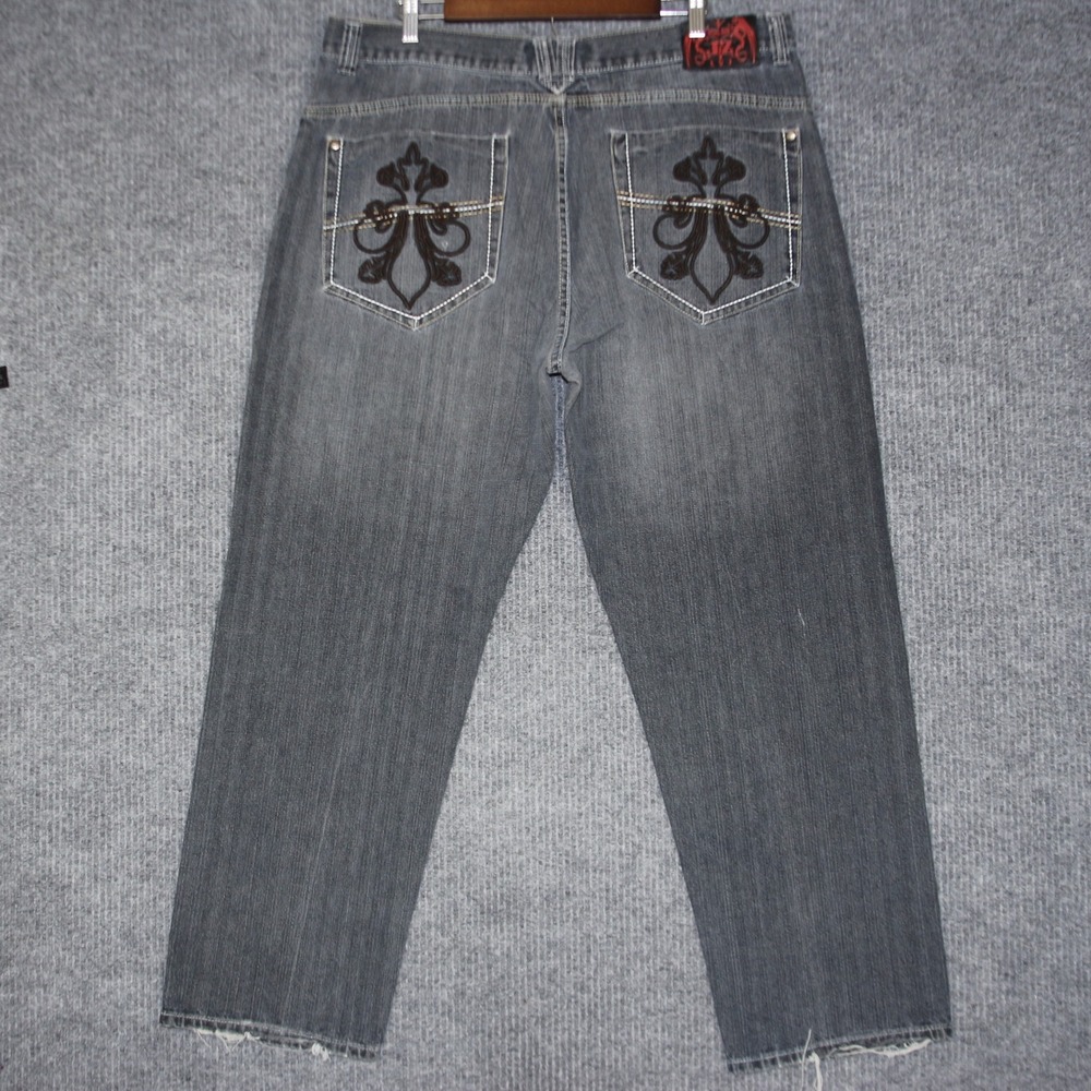 JINZU Men's Jeans Dark‎ Wash Straight Leg Embroidered Pockets Size 40x32
